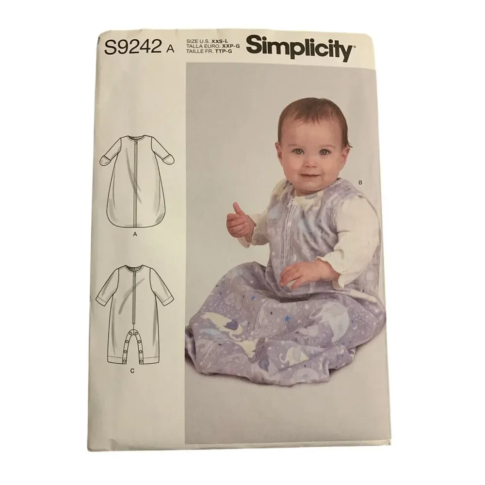 Simplicity S9242A Pattern Baby Infant Layette Jumpsuit Bunting US Size XXS-L